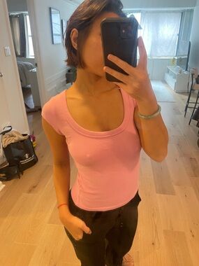 Zara Pink Scoop-Neck Short Sleeve Top